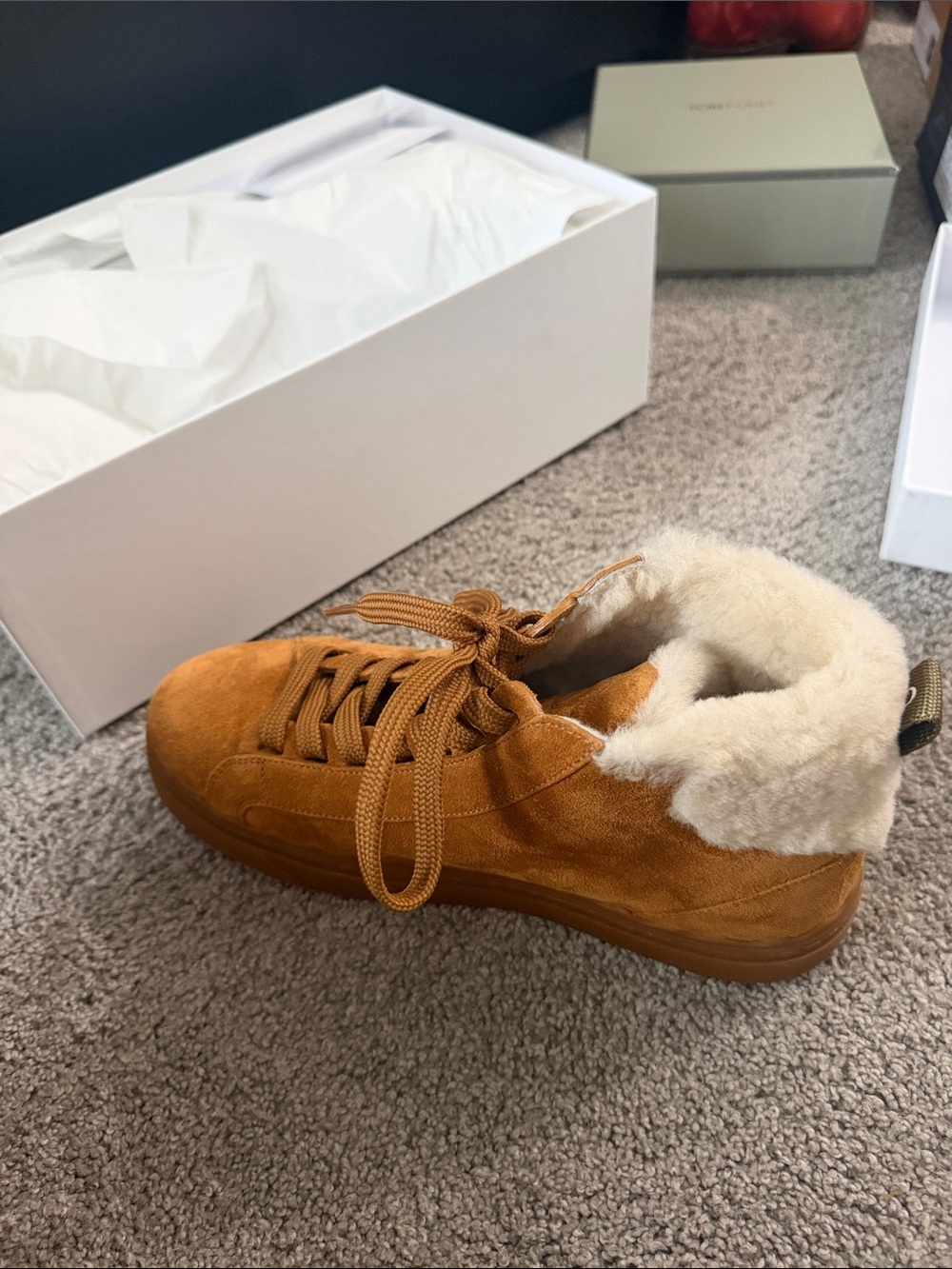 Chloé Suede Shearling-Lined Sneaker Boot in Cognac - Brand new with box/receipt